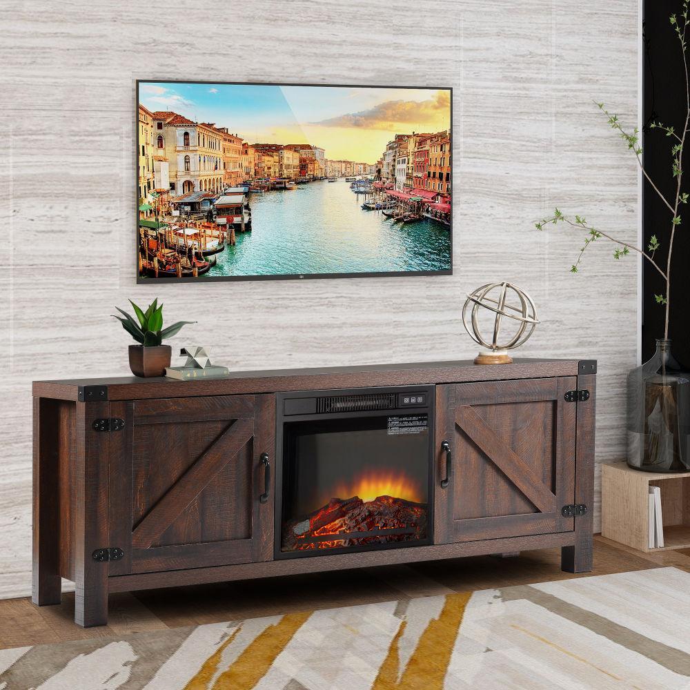 58 inch Barn Door MDF Wood Fireplace Stand for TV's up to 65