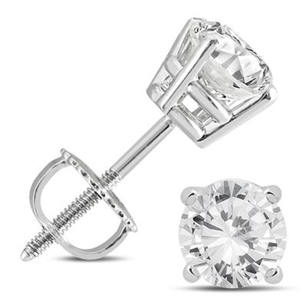 14K White Gold Plated 1 1/2 Carat Tw Round Cut Diamond Solitaire Stud ...