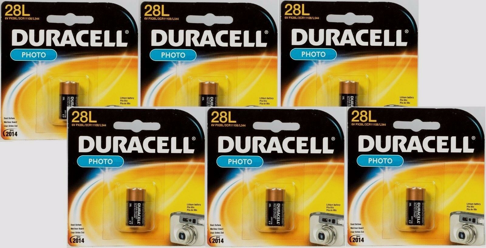 6 ~ DURACELL 6 volt Lithium Photo Camera Battery 28L, 2CR11108, L544, PX28L