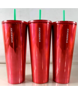 Set of 3 Starbucks Tumbler Fame Watermelon Red Glossy Venti Cup 24 oz. - $59.39
