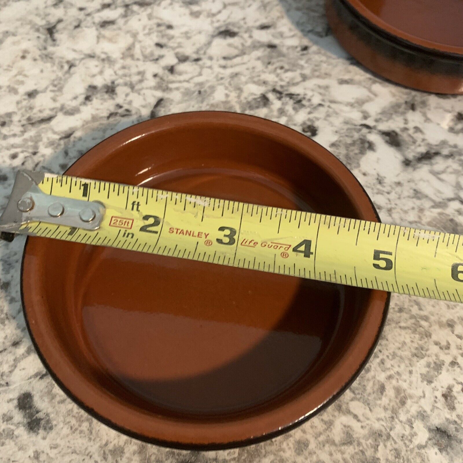 CERMER glazed FLAN DISH RAMEKIN reddish brown clay bowls, SET OF 4 Plates