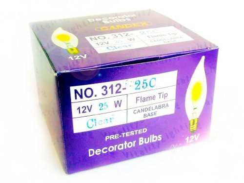 HC Lighting - 12V 25W Low Voltage Chandelier Light Bulb Flame Tip E12 Clear Flam