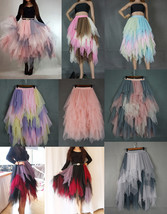 Women's Sweet High Waist Hi-lo Tiered Tulle Layered Ruffle Mesh Long Tier Skirt