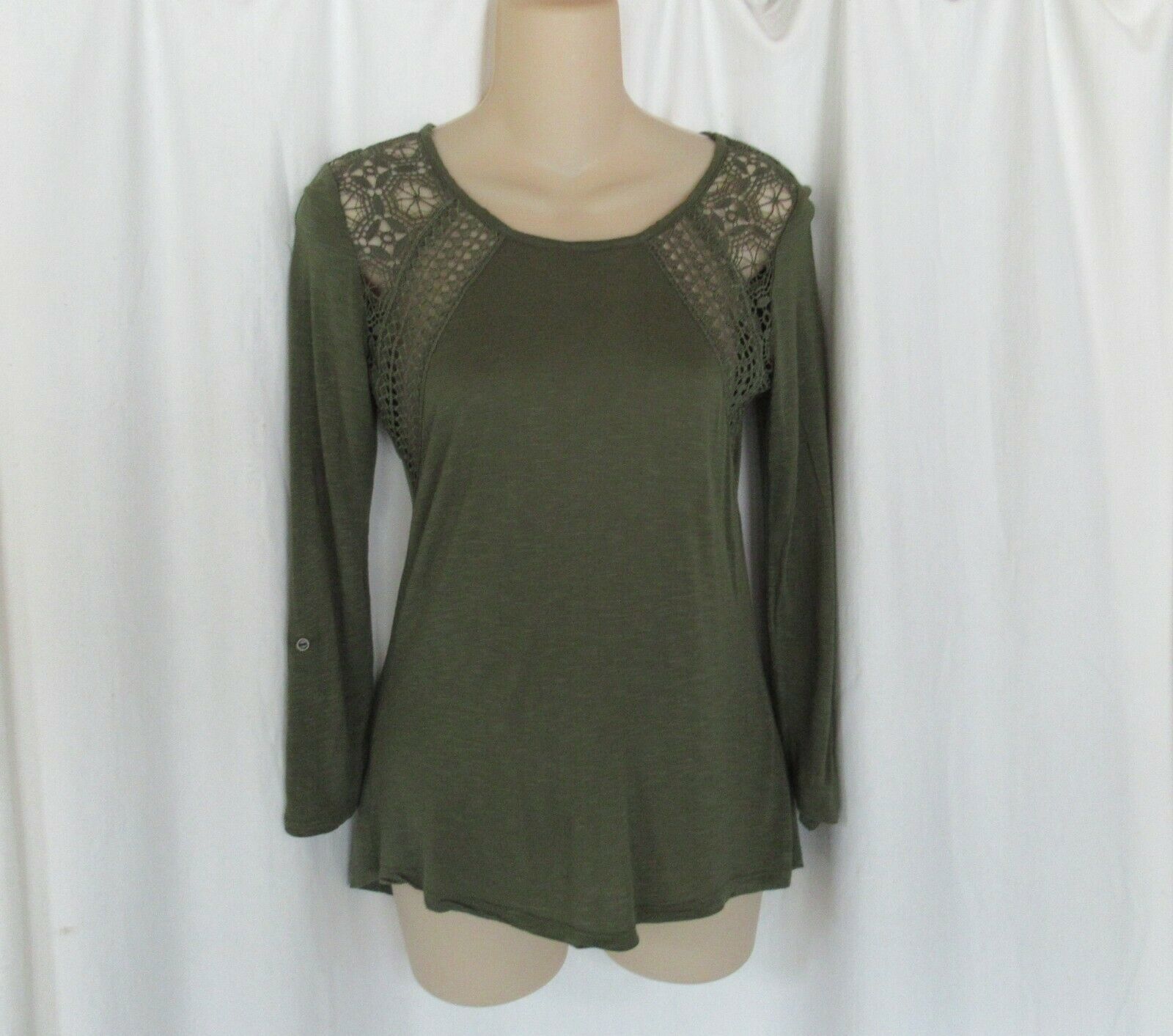 Verve Ami top Tab sleeves Small olive green lace inserts - Tops