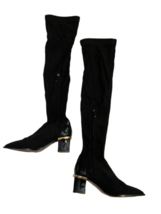 New EMANUEL UNGARO Black Thigh High Sock Boots Sz 37 Faux Suede Women Italy image 6