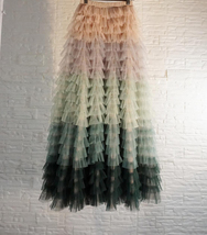 Green Gray Tiered Tulle Skirt Outfit Any Size High Waist Full Long Tulle Skirt image 4