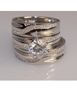 Men And Ladies 14K White Gold Finish Trio Ring Set Wedding Engagement Rings - $163.99