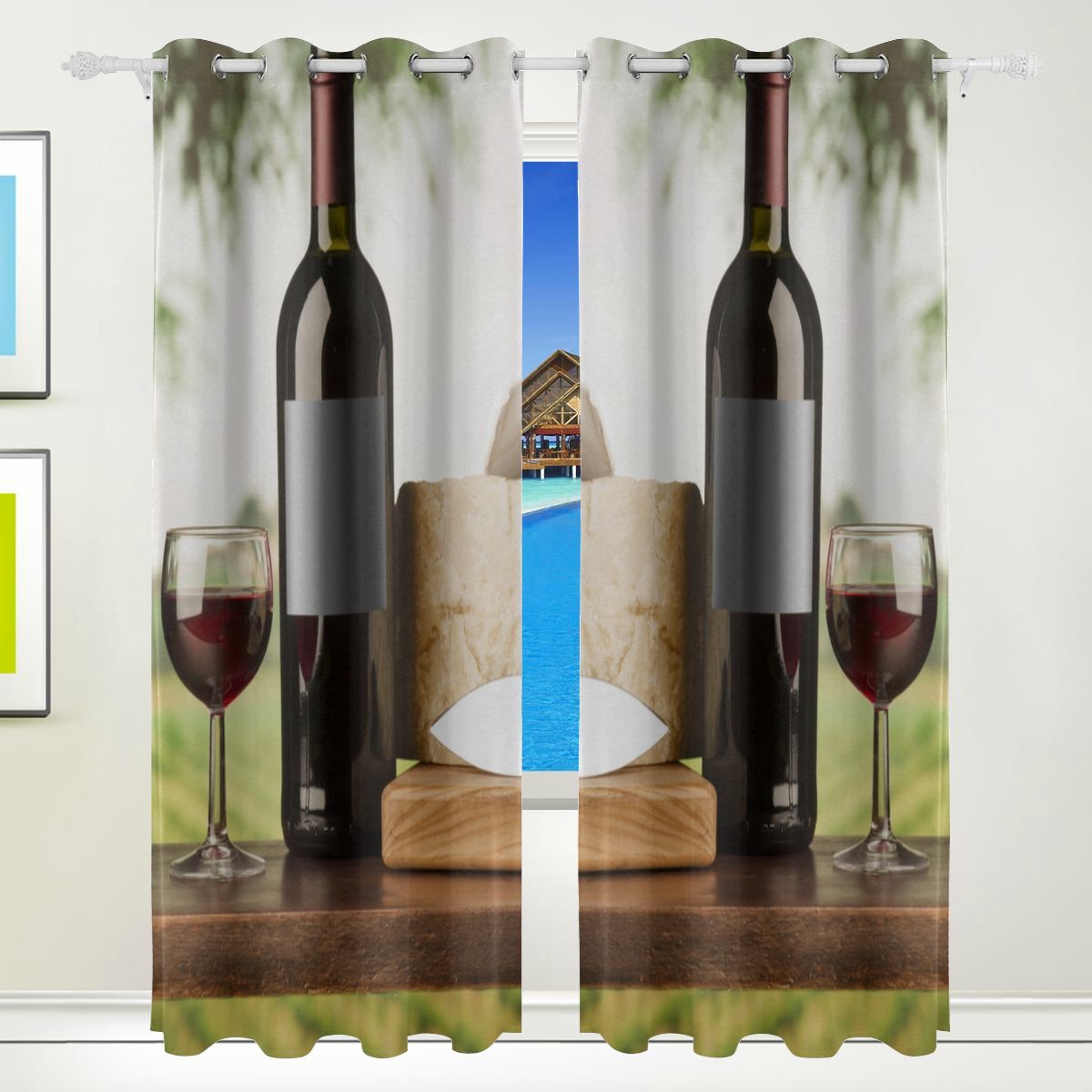 Kitchen Curtains Blackout Bottle Wine And Grape On Table Print Living