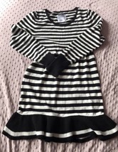 Justice Girls Sweater Dress Striped Black Ivory Sz 14 Preowned Long Sleeve - $19.90