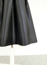Women Black Pleated Midi Skirt Outfit Black Puffy Pleated Midi Party Skirt Aline image 4