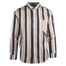 Quiksilver Men's Navy Yellow White Vertical Striped L/S Woven Shirt (S17) - $20.66