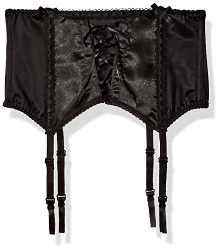 Escante Womens Satin And Lace Up The Front Wide Garter Belt Black