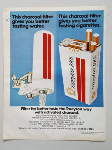 1972 Tareyton 100s Filter Cigarettes Smoking Water Filter Vtg Magazine Print Ad Other