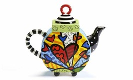 Romero Britto Ceramic Teapot - A New Day 63oz #334015 Rare Retired Collectible