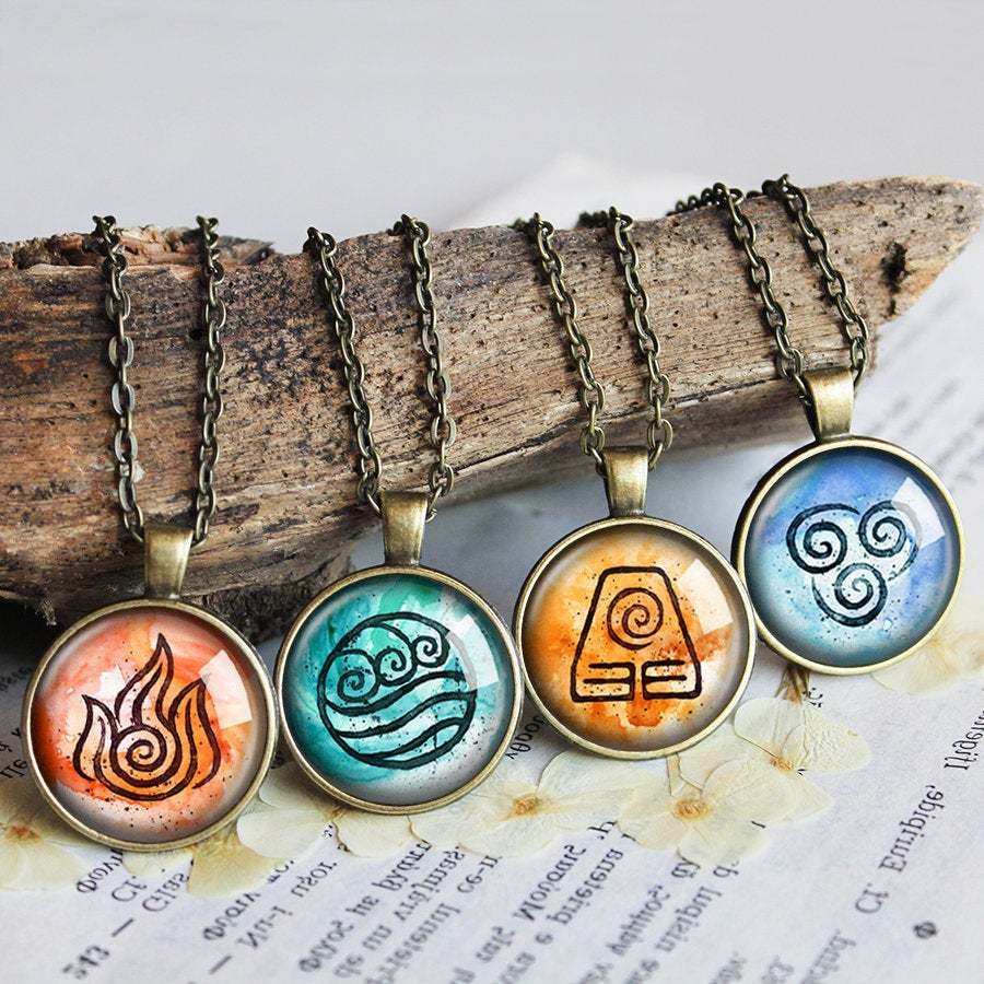 Four Elements Pendants, Air Water Earth Fire Symbols Necklaces Jewelry Gift