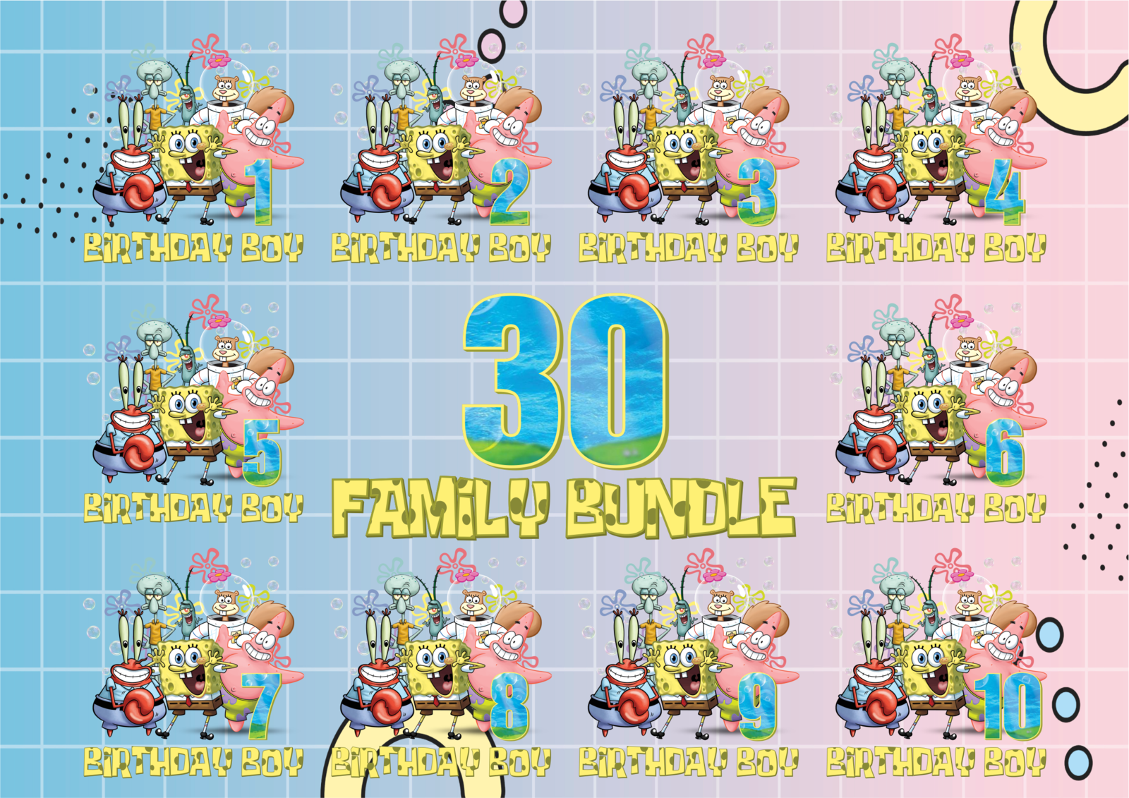 Spongebob Iron On Transfer / Spongebob Family Set T-Shirt / Bundle Shirt - Fabric Transfers