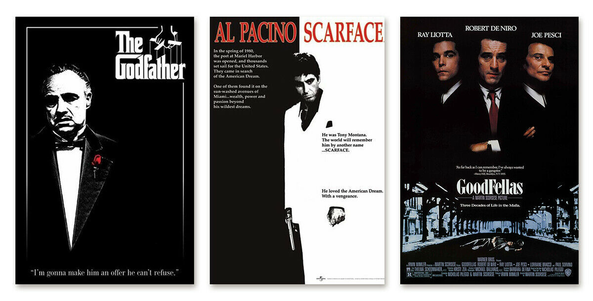 Primary image for  CLASSIC GANGSTER MOVIES - POSTER SET (SCARFACE, GOODFELLAS & THE GODFATHER)