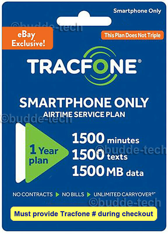 Tracfone 1 Year Service Plan Smartphone 1500 Minutes+Texts 1.5GB DATA