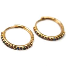 18K ROSE GOLD HOOPS EARRINGS, CUBIC ZIRCONIA MULTI COLOR, 20mm, 0.8 inches image 5