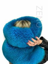 Blue Fox Fur Stole 70' Saga Furs Ocean Blue Fur Tails / Wristbands / Headband image 5