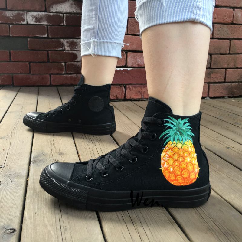 Fruit Pineapple All Black Converse All Star Unisex Hand Painted Canvas Shoes