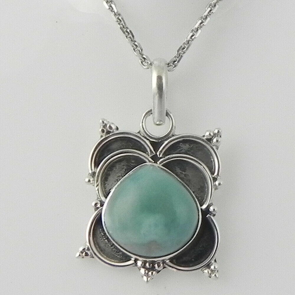 925 STERLING SILVER LARIMAR Gems Handmade Pendant Necklace Women Gift