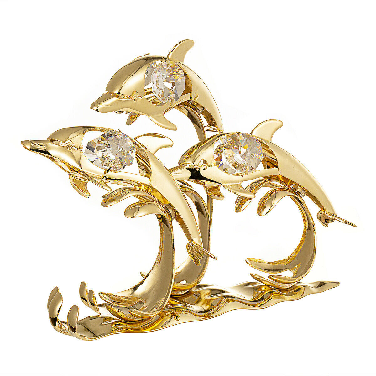 Primary image for CRYSTAL ELEMENT STUDDED 3 DOLPHINS ON WAVES FIGURINE 24K GOLD PLATED #CRT15
