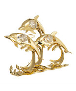 CRYSTAL ELEMENT STUDDED 3 DOLPHINS ON WAVES FIGURINE 24K GOLD PLATED #CRT15 - $57.17