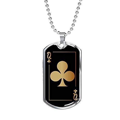 Express Your Love Gifts Casino Poker Queen of Clubs Gold Dog Tag Stainless Steel