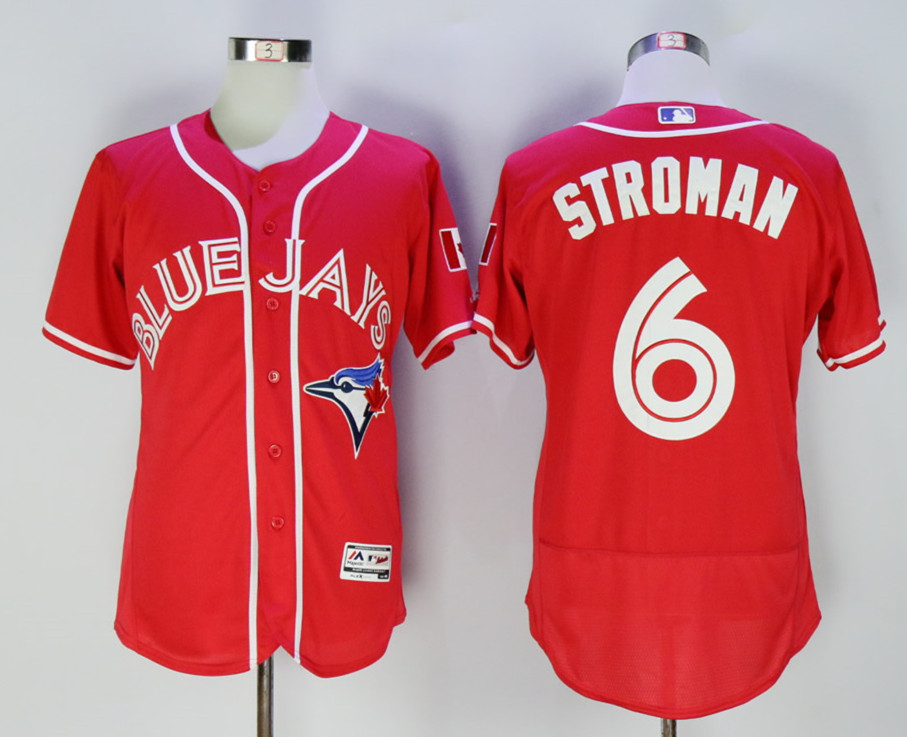 Men's Toronto Blue Jays Jersey #6 Marcus Stroman Jersey Red Alternate Sewn On - Baseball-MLB