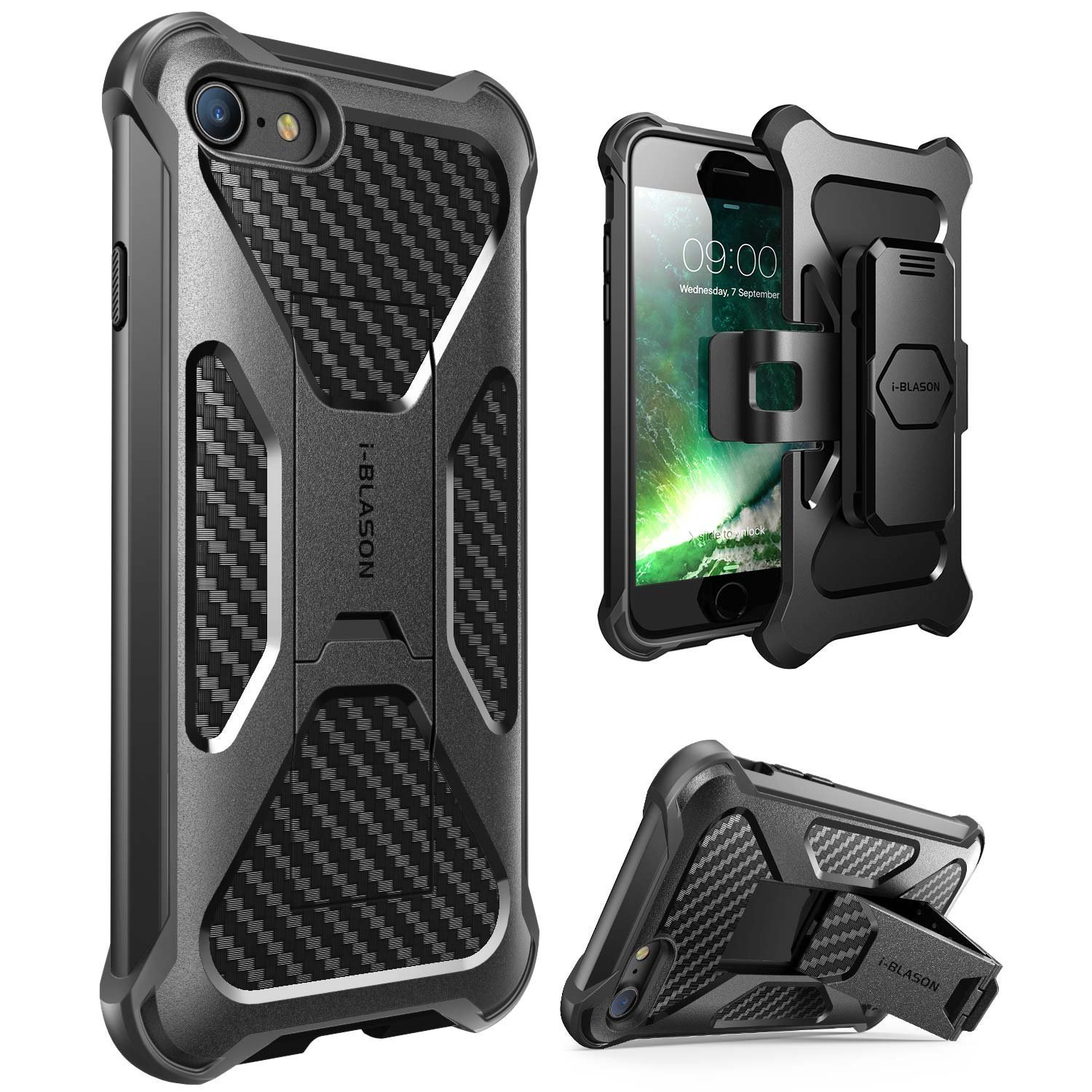 Iphone 7 Case, iPhone 8 Case, i-Blason Transformer with Built in Kickstand Black