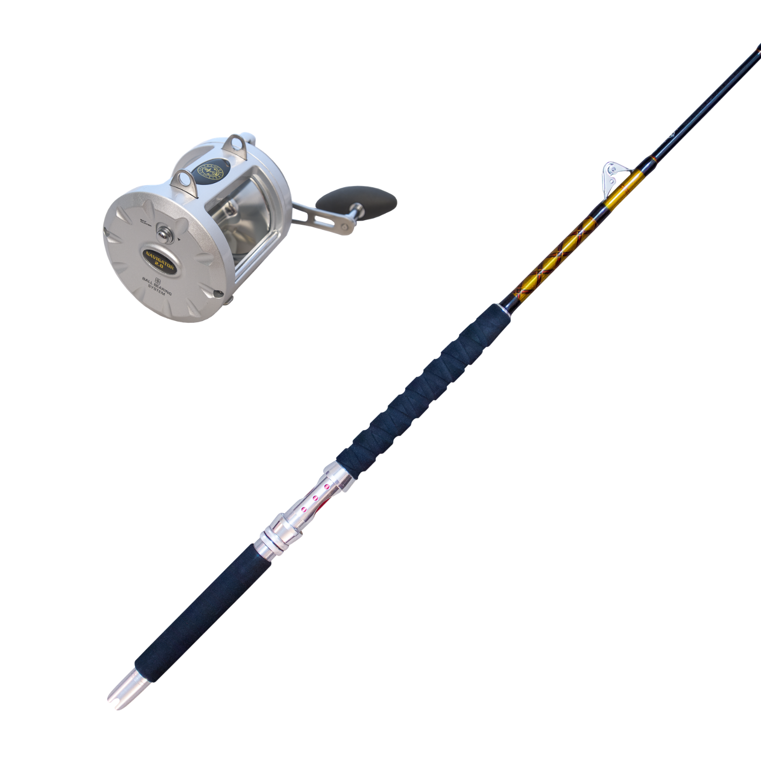 100lb Hollow Fiberglass Roller Boat Rod & Conventional Reel Coastal