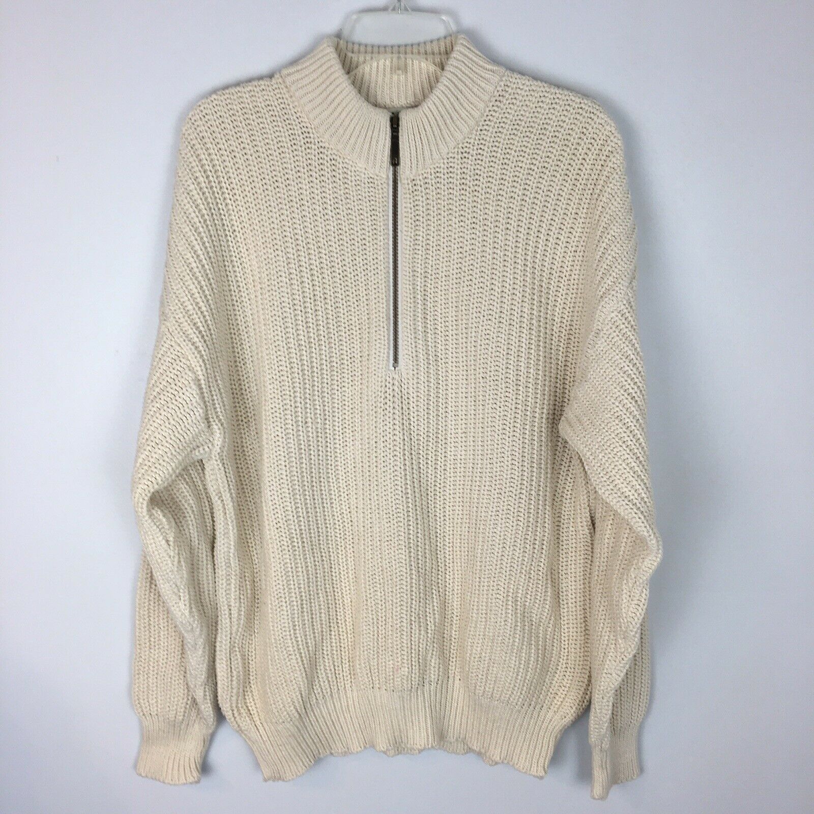 Orvis Men's Cream Half Zip Thick Ivory Cable Knit Sweater Size Large ...