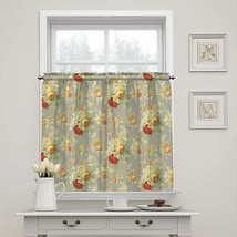 Waverly Sanctuary Rose Clay Tier Curtain Set Red Green Yellow Gray Floral 52X36 - $24.99