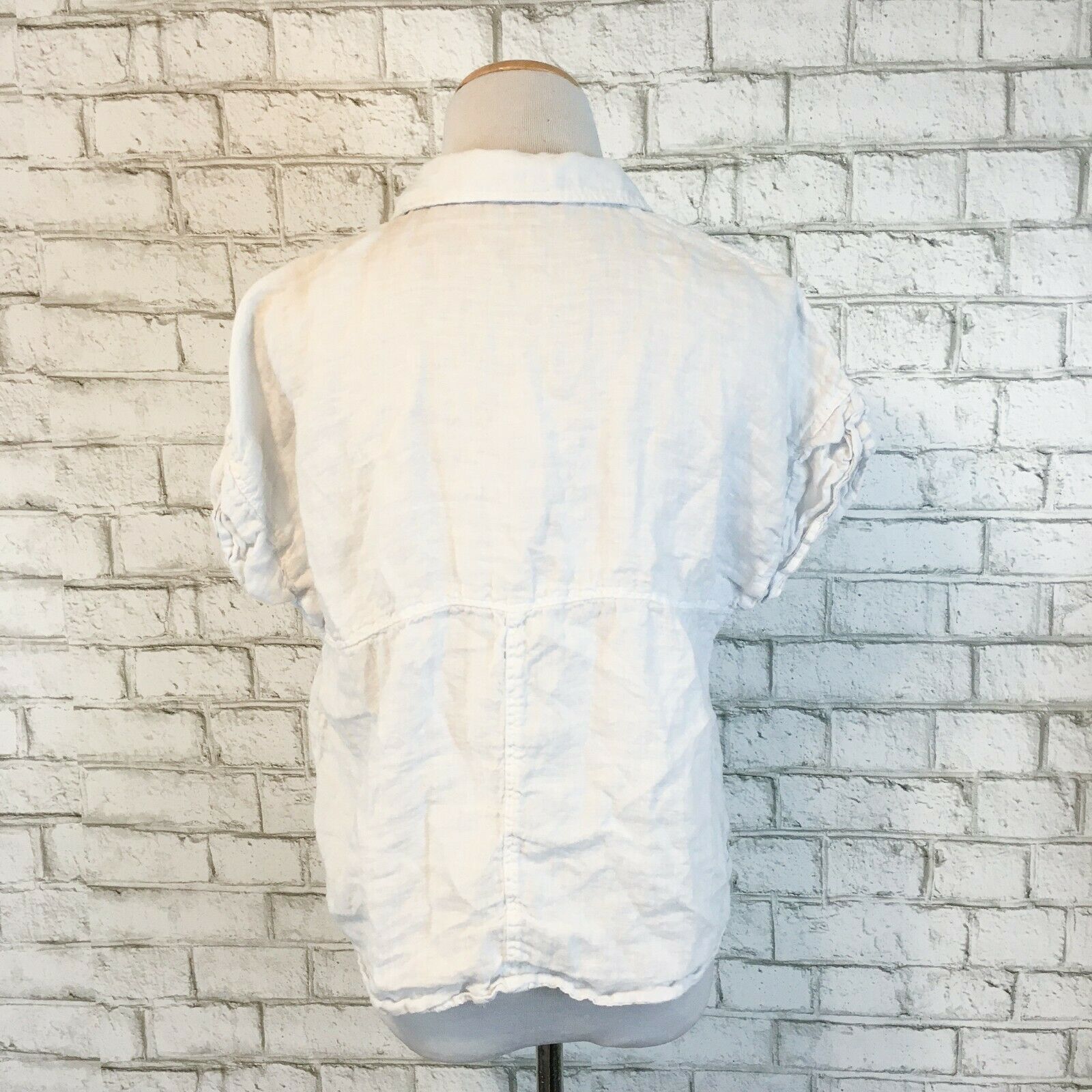 Zara Women's 100% Linen White Short Sleeve Button Front Shirt Size ...