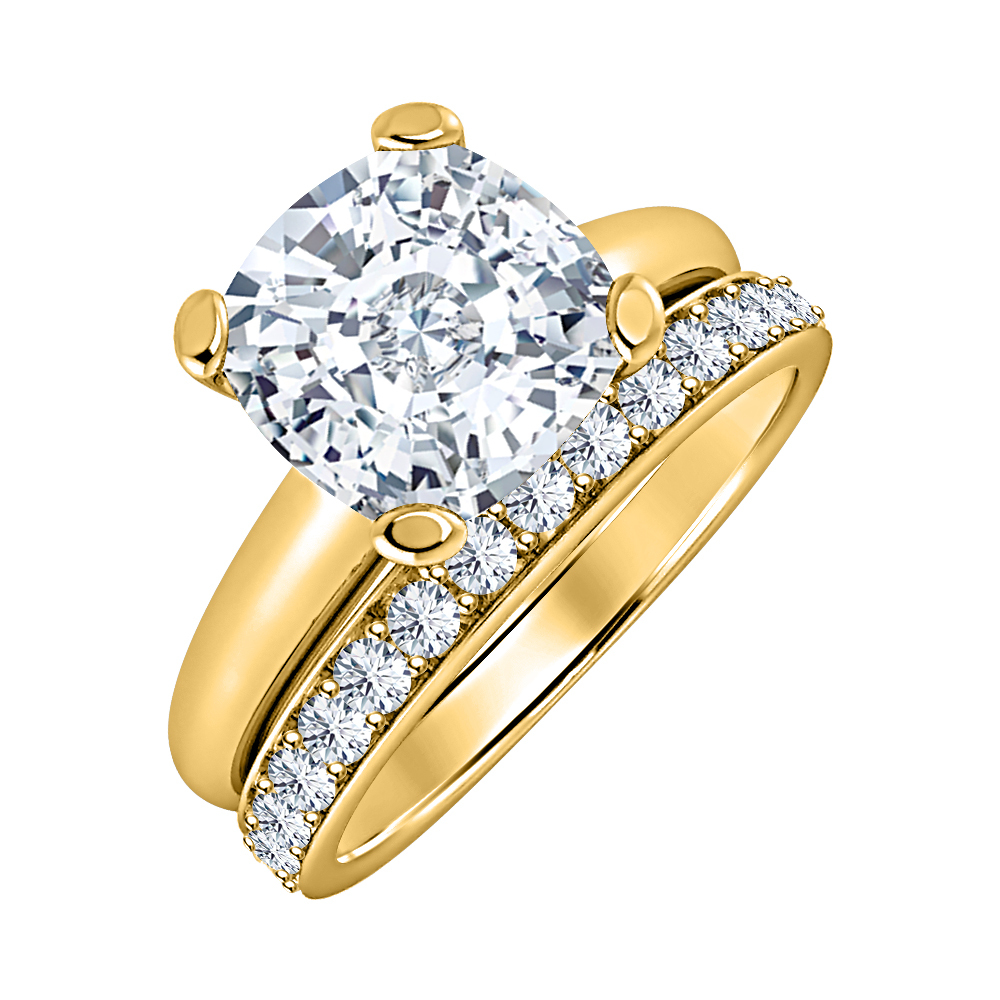 Cushion Cut Diamond 14k Yellow Gold Over 925 Silver Engagement Bridal Ring
