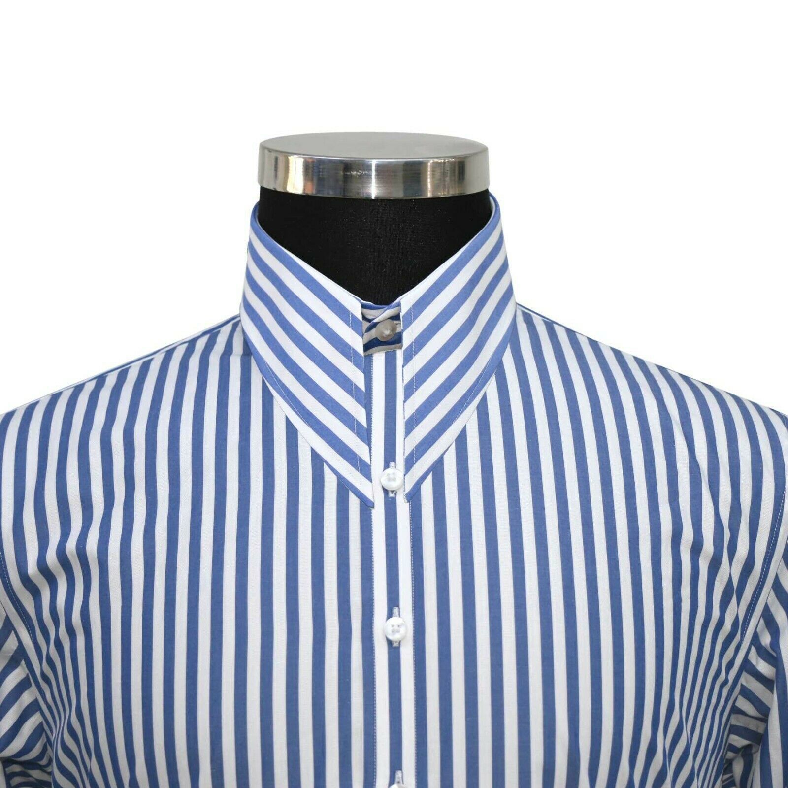 mens point collar blue pinstriped shirt