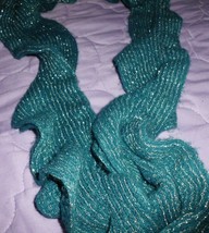 JACLYN SMITH Scarf w/Ruffle Teal Metallic Knit 74&quot; x 7.5&quot; - $12.86