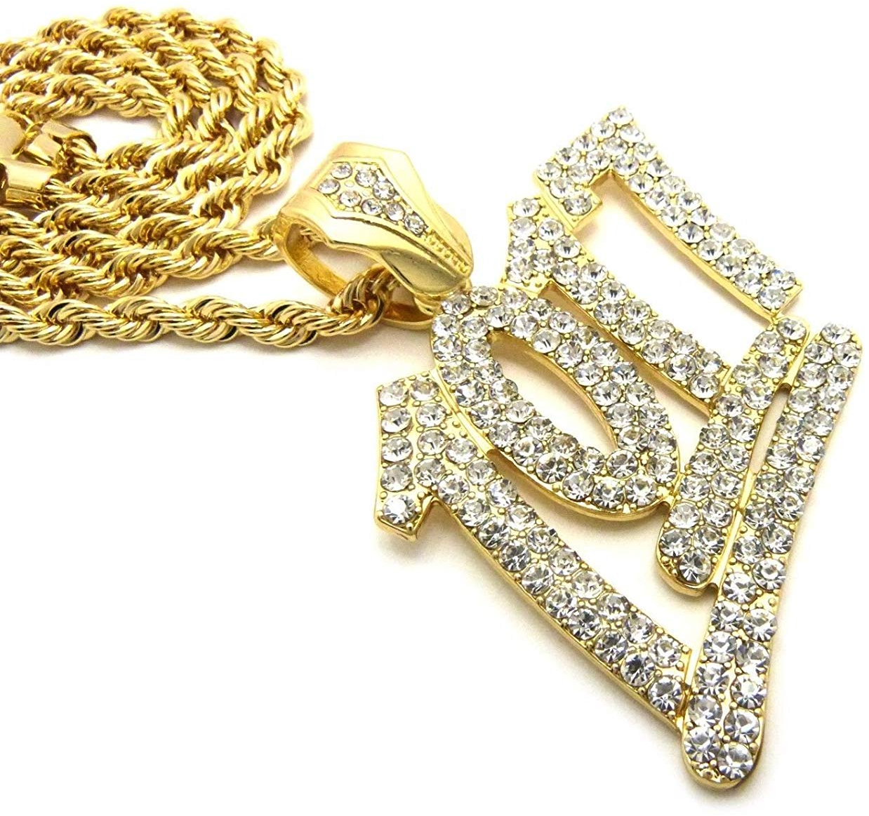 MENS LARGE ICED OUT NUMBER 1017 PENDANT 24' CUBAN, BOX, ROPE CHAIN