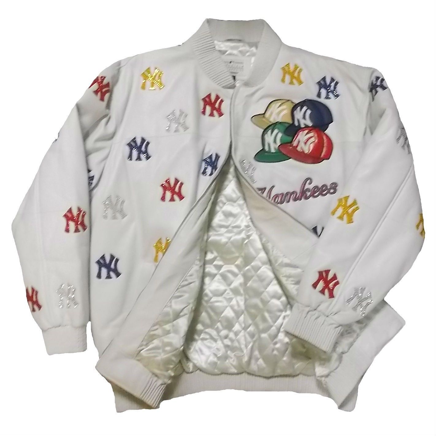 MLB NEW YORK YANKEES LEATHER JACKET BASEBALL LA752942, WHITE