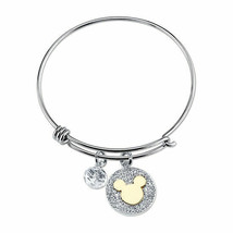 Disney's Micky Mouse Women's Solid Cable Bangle Bracelet Stainless Silver Color - $39.59