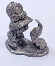Michael Ricker Pewter Girl w/Bunny Rabbit Figurine Handcrafted Collectible  2" - $12.86