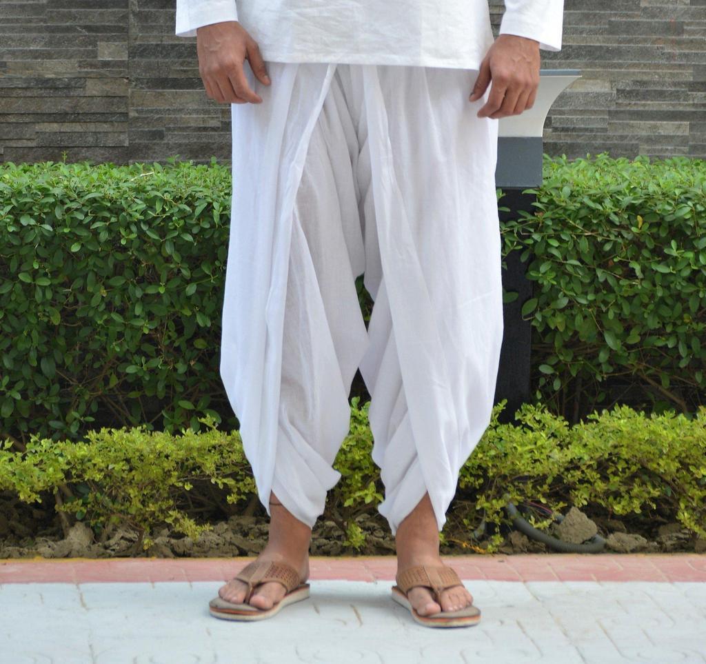 MEN or Unisex Khadi white Cotton Dhoti Yoga Pants - Jeans, Pants & Shorts