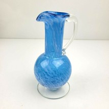 Vintage Lefton Blue White Swirl Glass Pitcher 6&quot; Art Glass Japan - $9.79