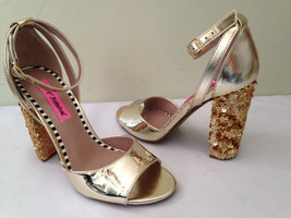 NEW! Betsey Johnson BRANDY Metallic Gold Sequined Block Heel Sexy Sandal... - $47.40