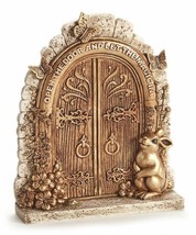 Fairy Garden Door Figurine 9.25" High Gold With Rabbit Butterfly Accents Resin