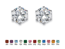 SIMULATED BIRTHSTONE STUD EARRINGS APRIL CZ STERLING SILVER - $94.99