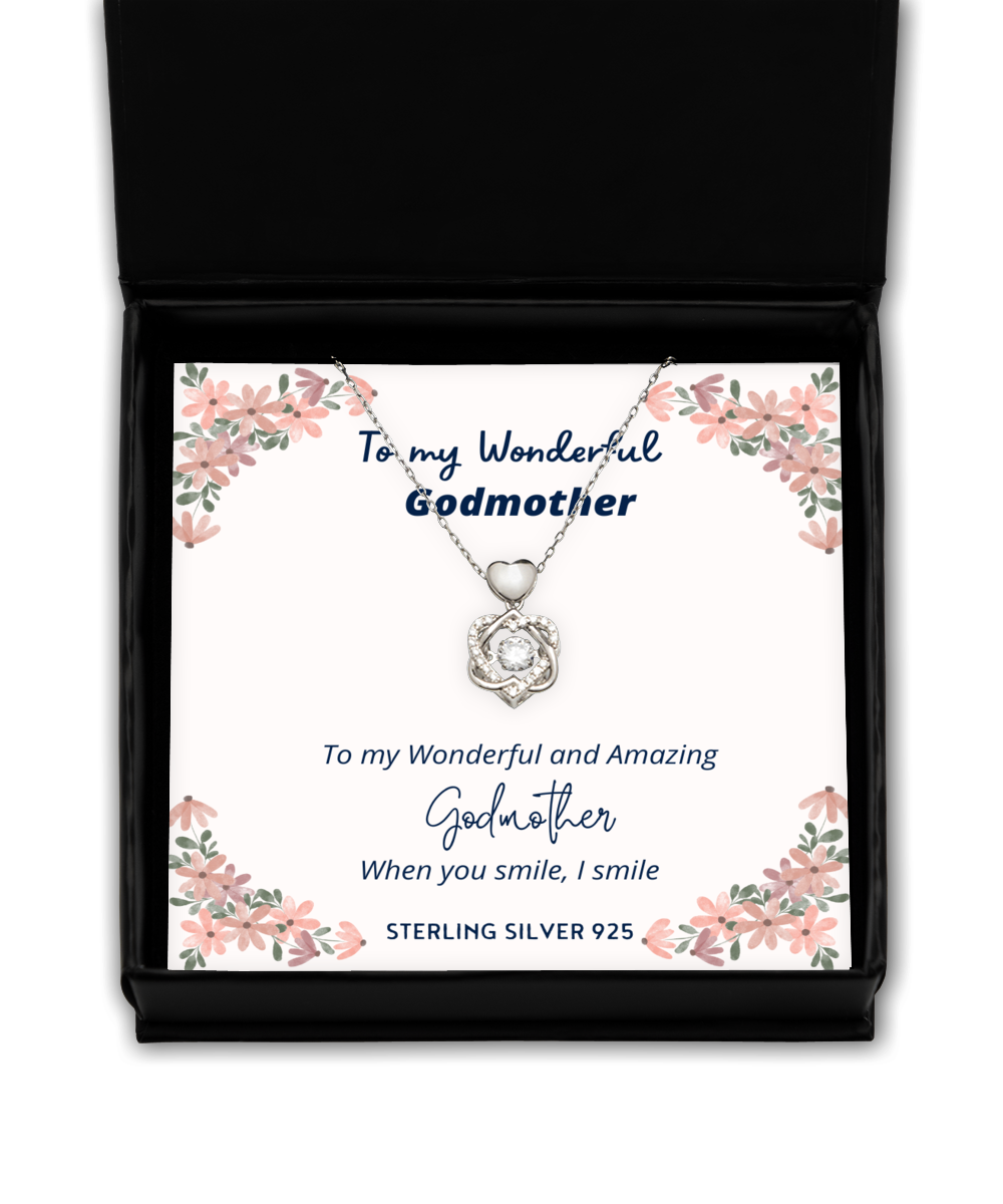 To my Godmother, when you smile, I smile - Heart Knot Silver Necklace. Model