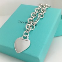 10” Large Tiffany & Co Heart Tag Charm Bracelet with Blue Box Blank Heart - $345.00