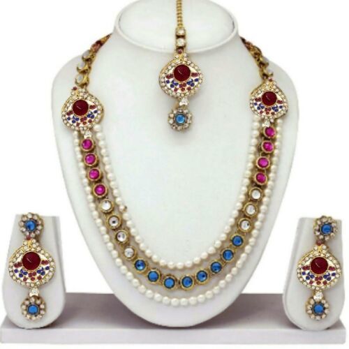 Multi Color Indian Kundan & Pearl Bollywood Fashion Gold Plated Necklace Jewelry